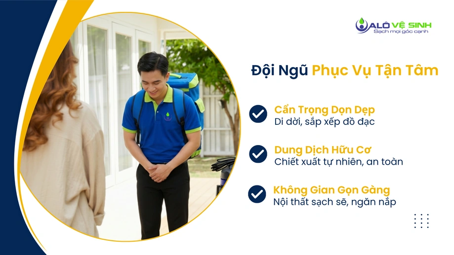 Đội ngũ dọn dẹp gọn gàng sau khi vệ sinh sofa tại nhà Quận 12