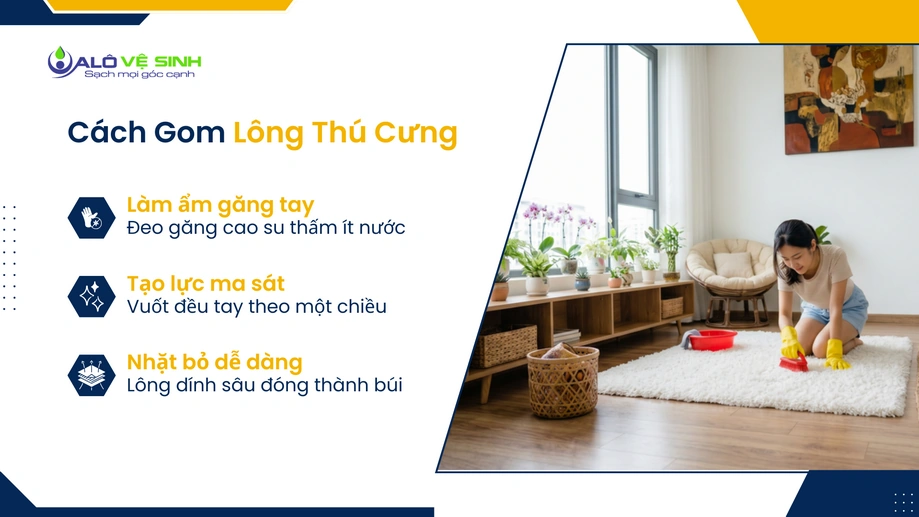 Dùng găng tay cao su vệ sinh thảm Gò Vấp giúp gom lông thú cưng
