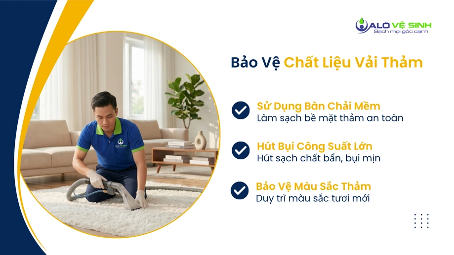 Dùng bàn chải mềm vệ sinh thảm trang trí Phú Nhuận cao cấp